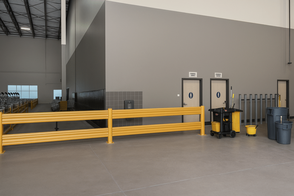 Clean and organized commercial facility maintained by Schmid Custom Cleaning.