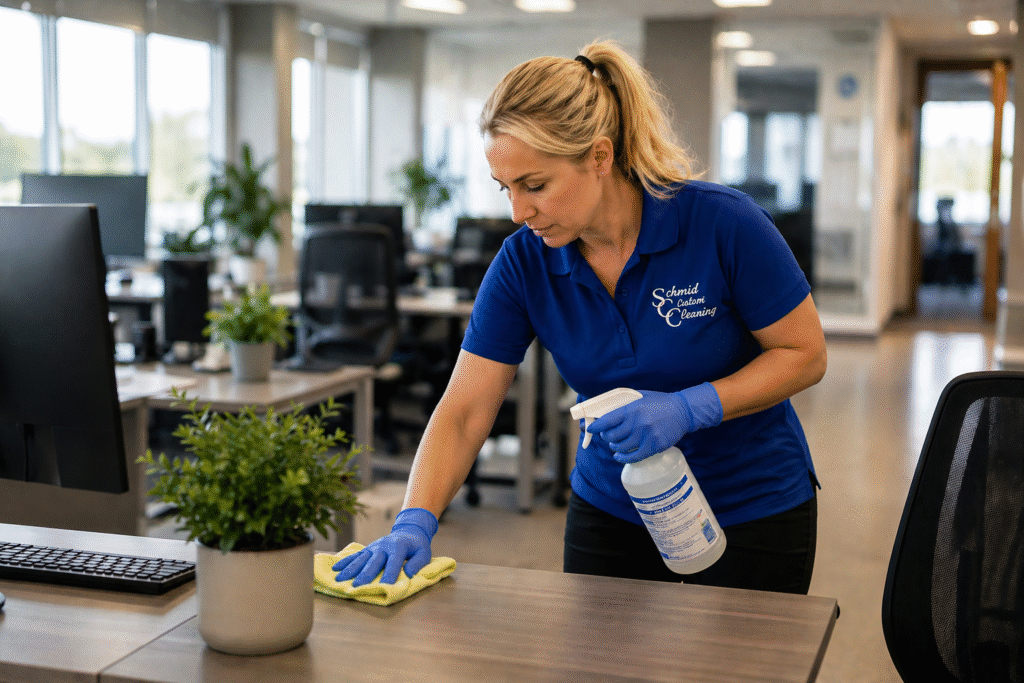 Schmid Custom Cleaning team providing professional commercial cleaning services in Fond du Lac Wisconsin office environment