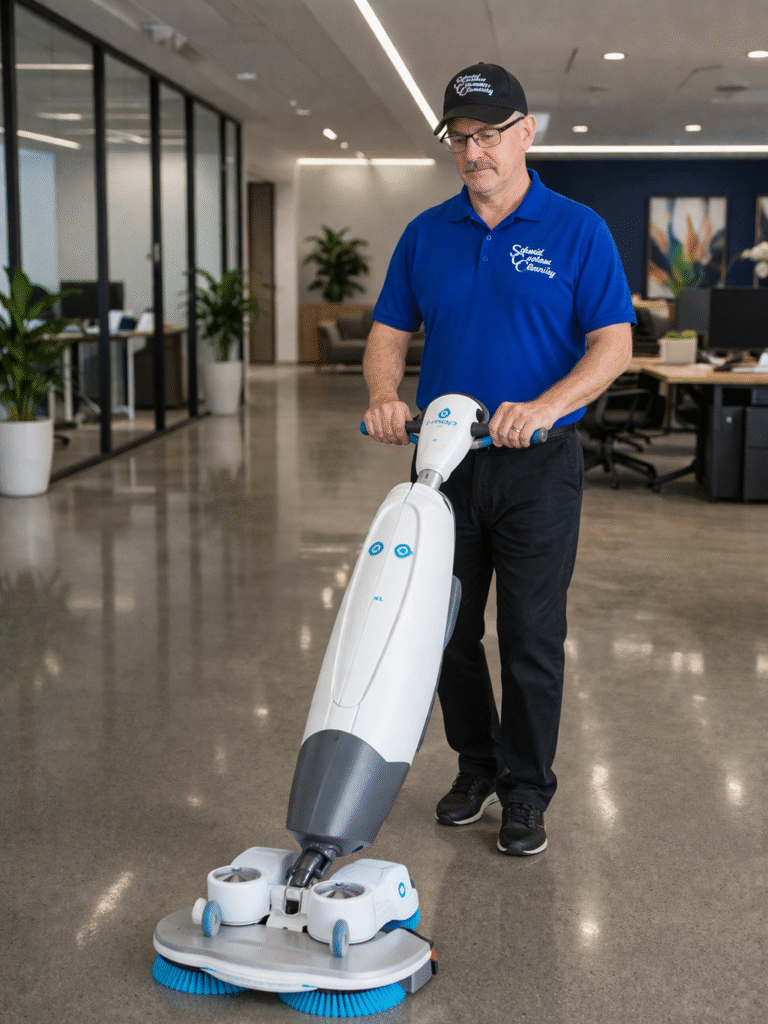 Commercial floor cleaning with machine in Fond du Lac Wisconsin office