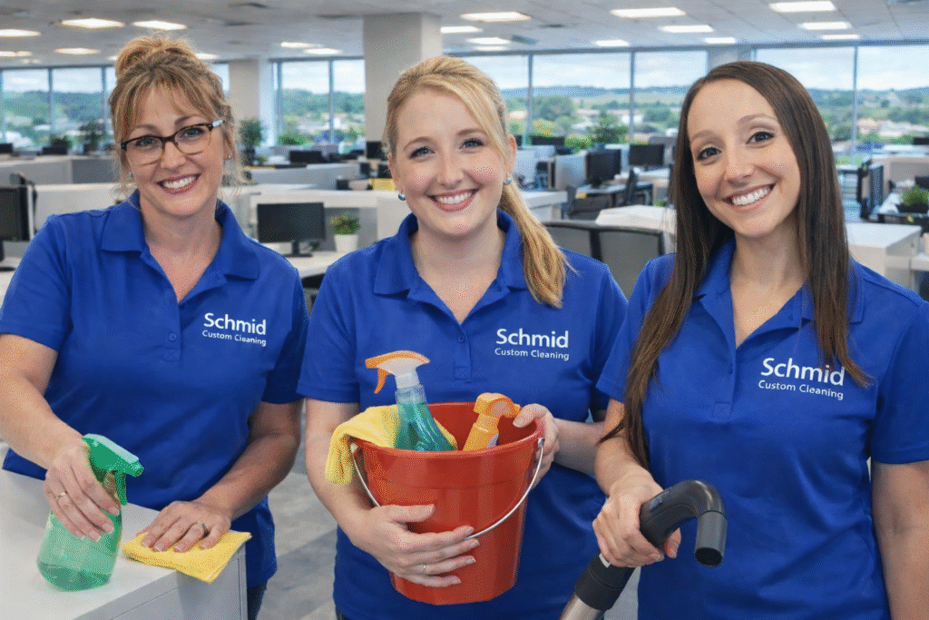 Professional office cleaning team in 